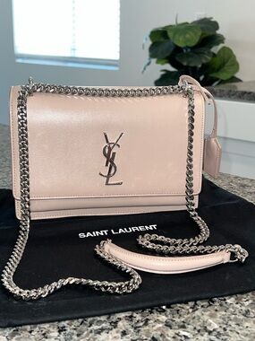 Yves Saint Laurent “Sunset” Blush Pink Leather Shoulder Bag with Silver Hardware